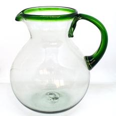  / Jarra de vidrio soplado con borde verde esmeralda, 120 oz, Vidrio Reciclado, Libre de Plomo y Toxinas